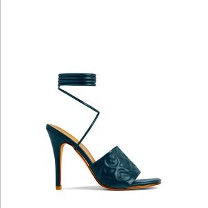 Lace up printed detail strap square toe 4.5” heels